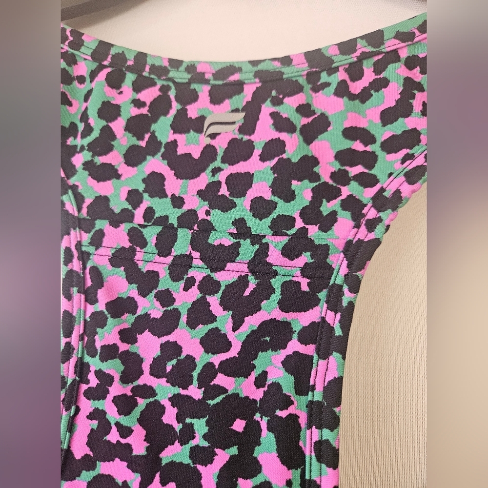 Fabletics Pink & Green Cheetah Print Workout Crop… - image 6